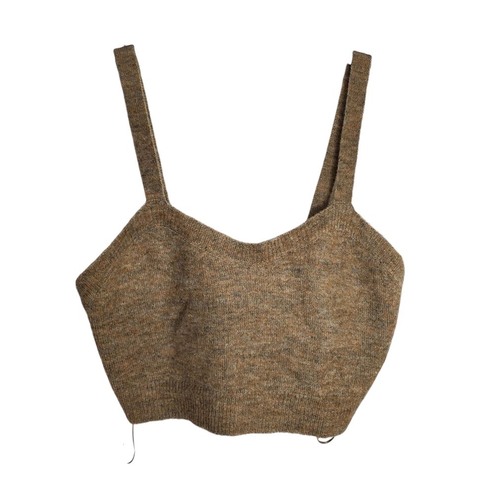 English Factory Crop Cozy Khaki Feminine Top Medium 183